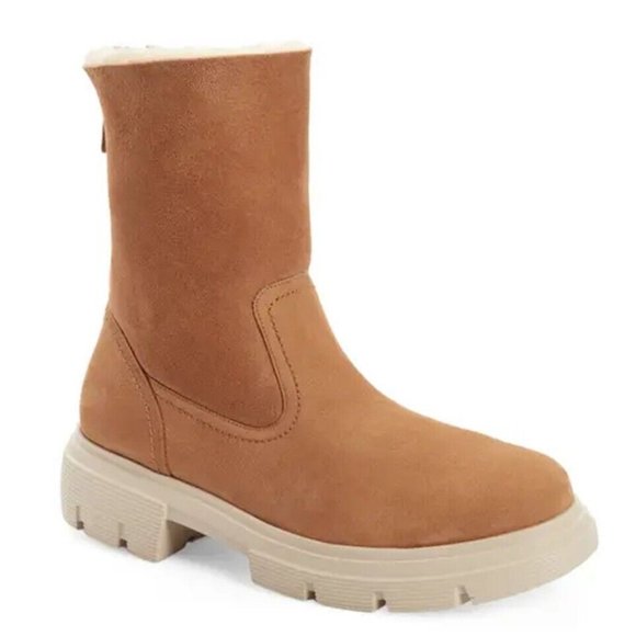 NWT $530 PAUL GREEN Palmer Shearling Lined Lug Boot CAMEL 9 AU 11.5 US (TC36)